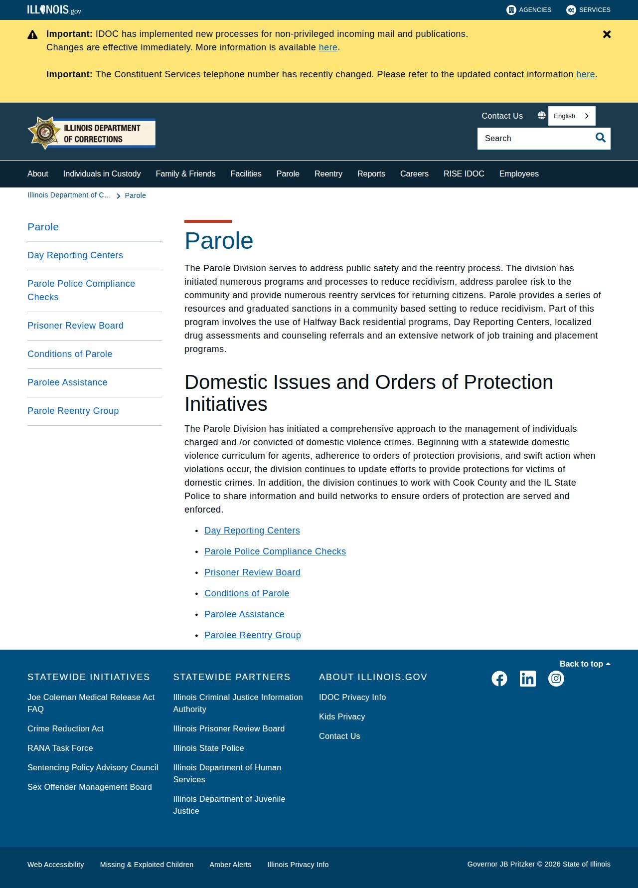IDOC parole and mandatory supervised release records for Pulaski County